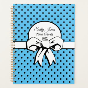 Polka Dots and Bow Personalized Robin's Egg Blue Planner