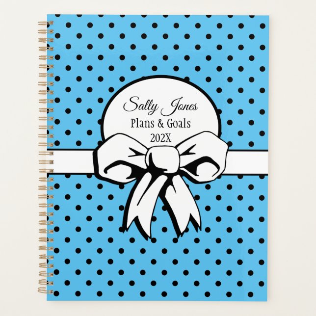 Polka Dots and Bow Personalized Robin's Egg Blue Planner (Front)