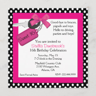 Polka Dots and Car Keys Sweet 16 Invitation