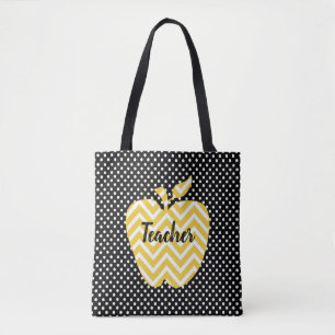 Polka Dots and Chevron Apple Teachers Tote Bag