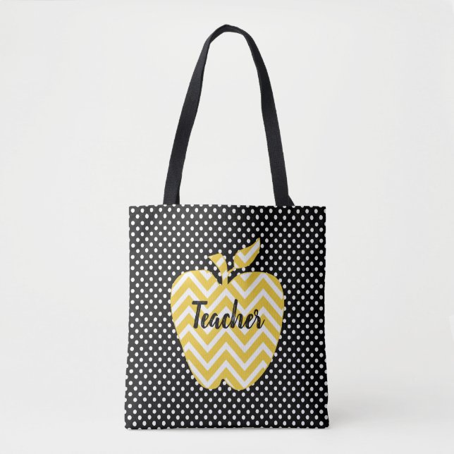 Polka Dots and Chevron Apple Teachers Tote Bag (Front)