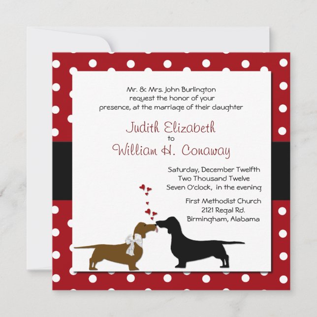 Polka Dots and Dachshunds Wedding Invitation (Front)