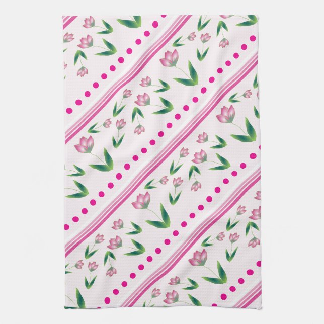 Polka-dots And Flowers Kitchen Towel (Vertical)