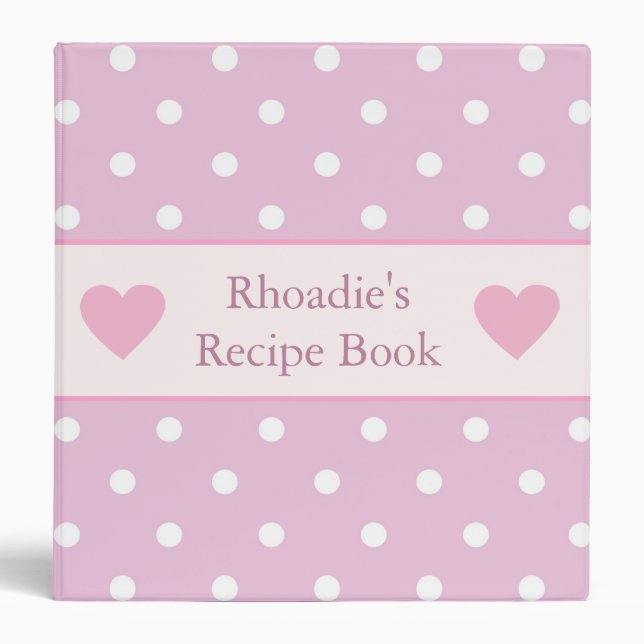 Polka Dots and Hearts Recipe Cook book Binder (Front)