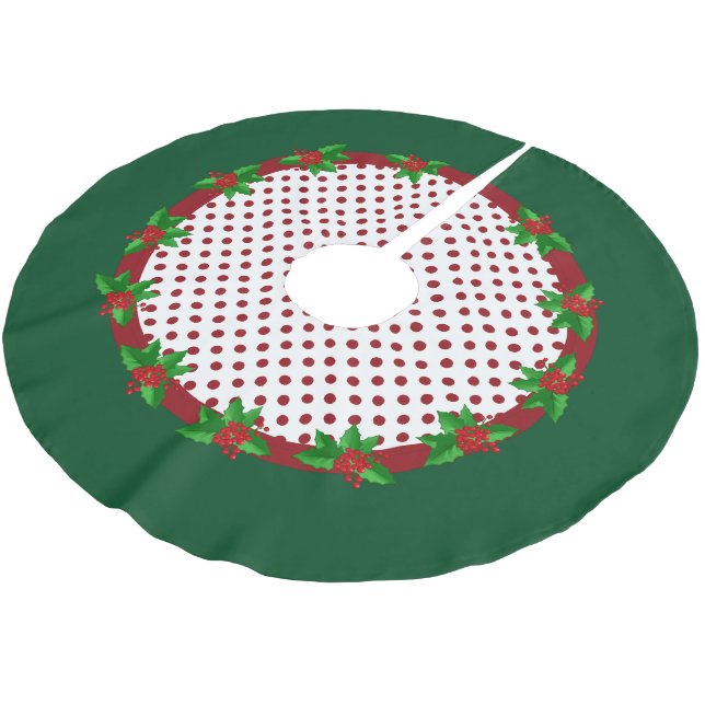 Polka Dots and Holly Christmas Tree Skirt (Angled)