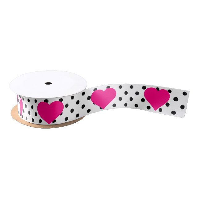 Polka Dots and Pink Hearts Satin Ribbon (Spool)