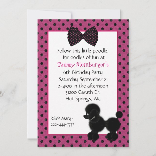 Polka Dots and Poodle Birthday Party Invitation (Front)