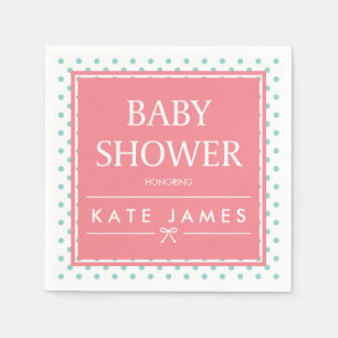 Polka Dots and Ribbon Pink Baby Shower Napkin