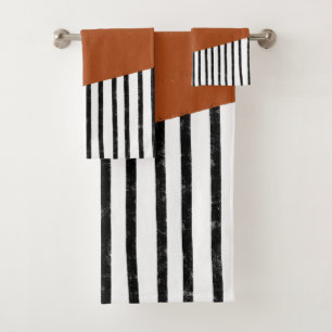 Polka Dots and Stripes (black/white/burnt orange) Bath Towel Set