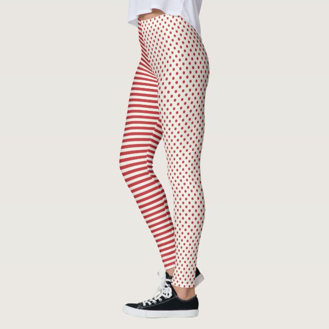 Polka Dots And Stripes Christmas Pattern Leggings (Left)
