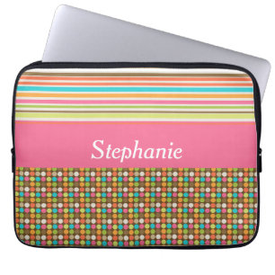 Polka Dots and Stripes Personalized Laptop Sleeve
