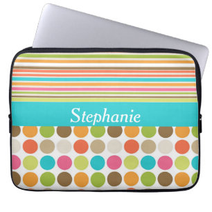 Polka Dots and Stripes Personalized Laptop Sleeve