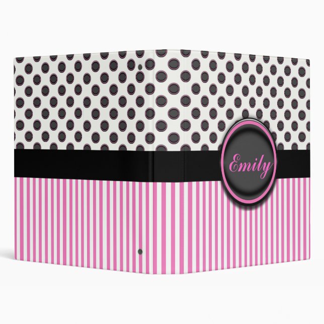 Polka Dots and Stripes Pink, Black and White Binder (Background)