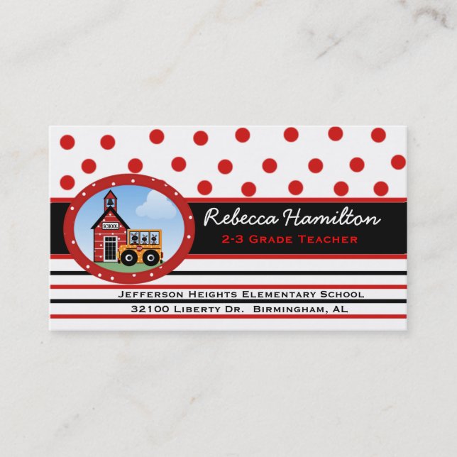 Polka Dots and Stripes Teacher's Business Card (Front)