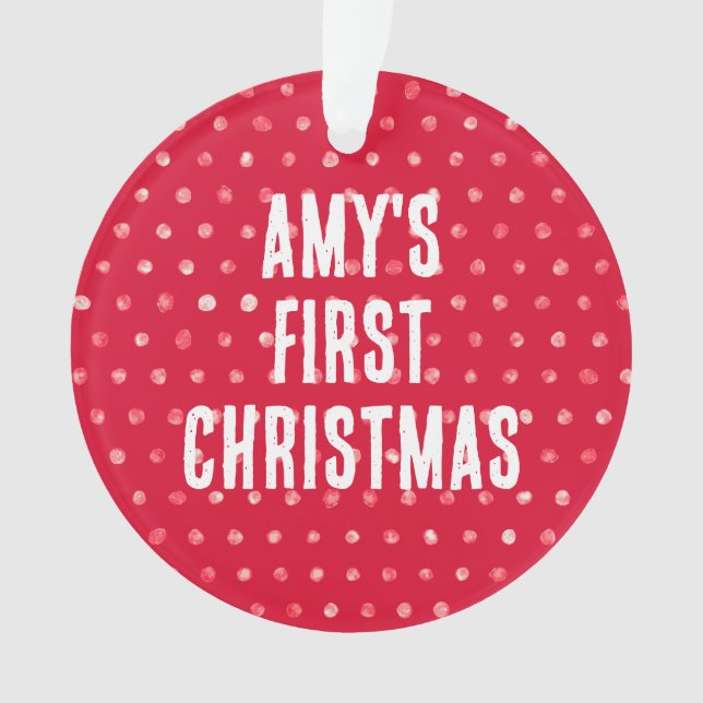 Polka Dots Baby's First Christmas Custom Photo  Ornament (Front)