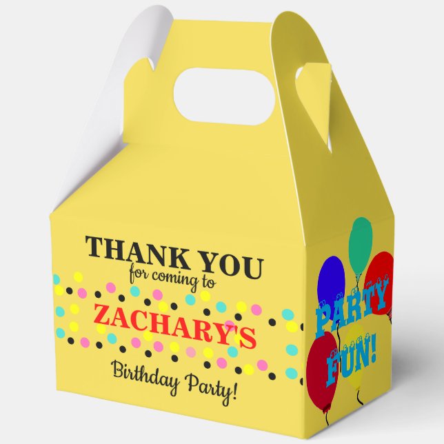 Polka Dots Birthday Balloons Yellow Favor Box (Back)
