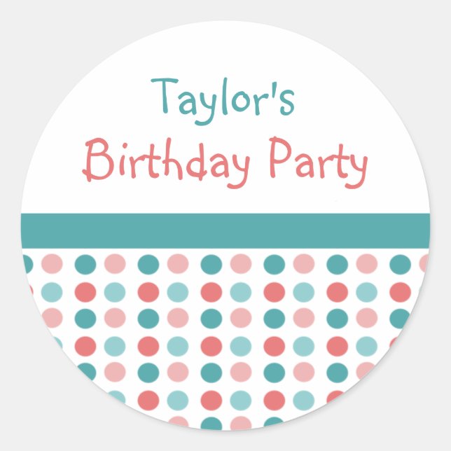Polka Dots Birthday Party Name Stickers (Front)