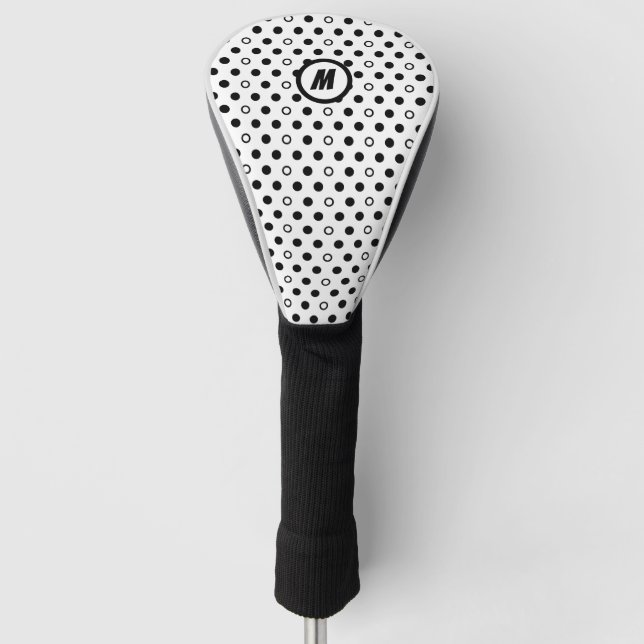 Polka Dots Black and White Initial Golf Head Cover (Front)