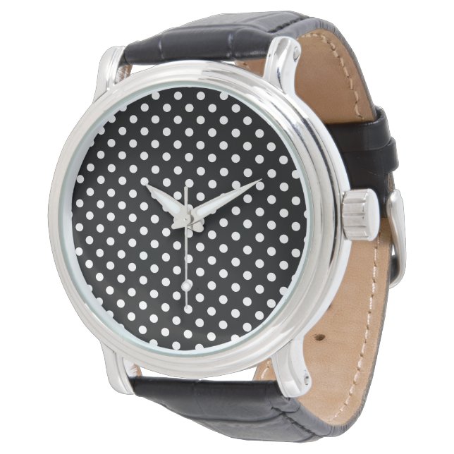 Polka Dots Black and White Watch (Angled)
