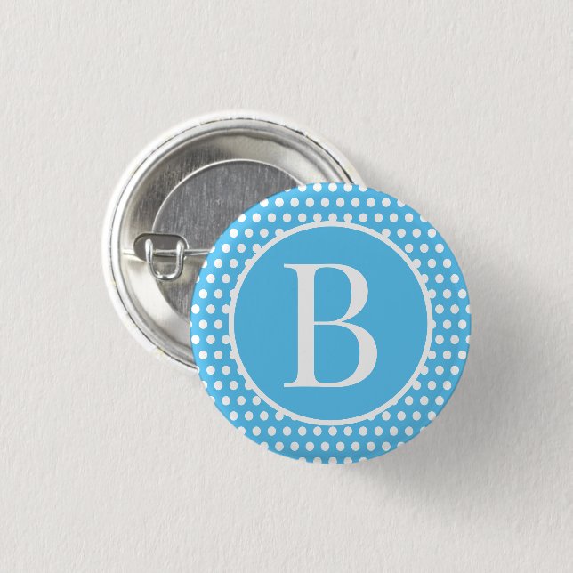 Polka Dots Blue Custom initial letter  1 Inch Round Button (Front & Back)