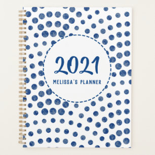 Polka Dots Blue Girly Modern Personalized Yearly Planner