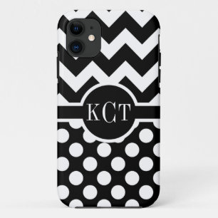 Polka Dots Chevron Pattern Monogram iPhone 11 Case
