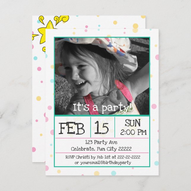 Polka Dots Custom Photo Invitation (Front/Back)