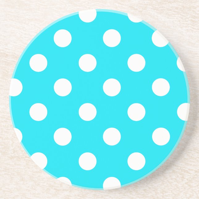 Polka dots cyan hex code 00E3F4 Coaster (Front)