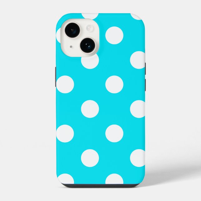 Polka dots cyan hex code 00E3F4 iPhone Case (Back)