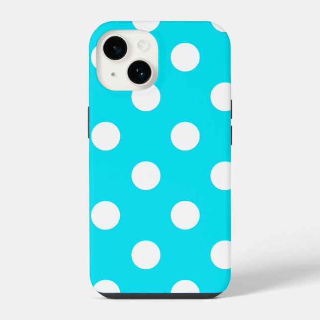 Polka dots cyan hex code 00E3F4 iPhone Case (Back)