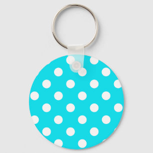 Polka dots cyan hex code 00E3F4 Keychain