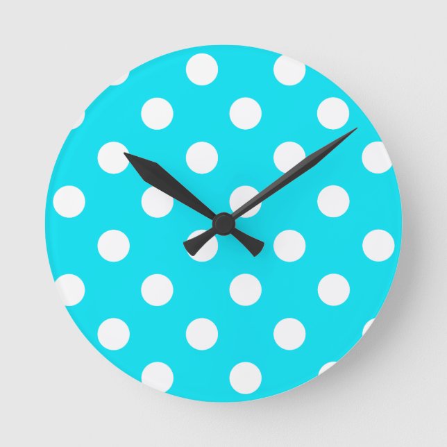 Polka dots cyan hex code 00E3F4 Round Clock (Front)