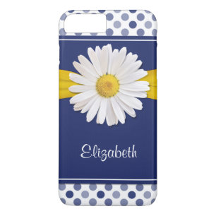 Polka Dots Daisy Navy Blue Yellow Personalized Case-Mate iPhone Case