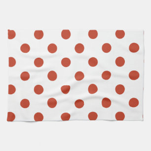 Polka Dots - Dark Pastel Red on White Kitchen Towel