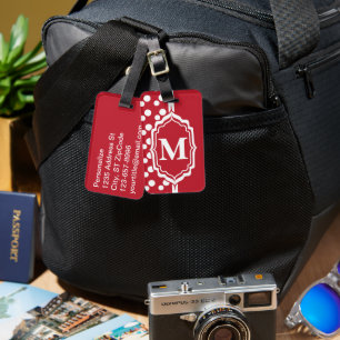 Polka Dots   DIY Monogram   Dark Red Luggage Tag
