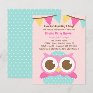 Polka Dots Egg Owl Themed Baby Shower Invitations