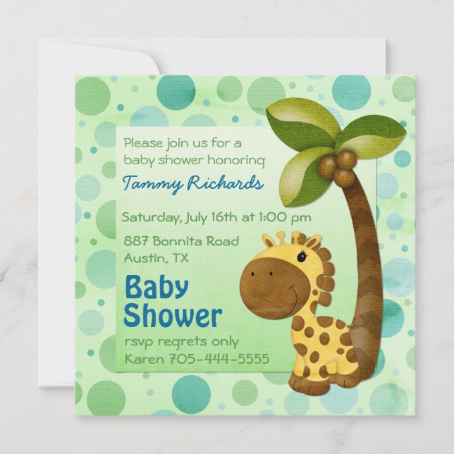 Polka Dots Giraffe - Neutral Baby Shower Invitation (Front)