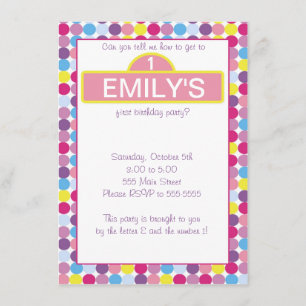Polka Dots Girl Invitation Colourful Pink Purple