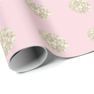 Polka Dots Glitter Sparkly Pastel Pink Blush Ivory Wrapping Paper