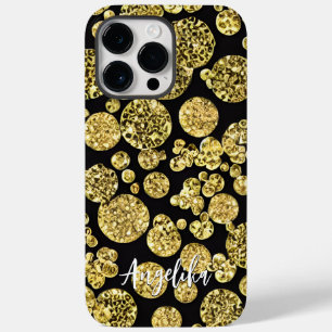 Polka Dots Gold and Black Personalized Name Case-Mate iPhone 14 Pro Max Case