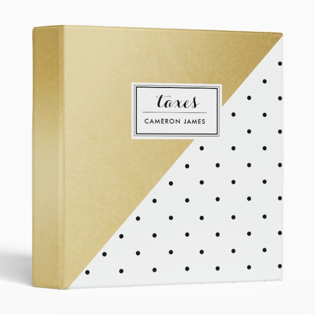 Polka Dots Gold Glitter Pattern Custom Taxes  Binder (Front/Spine)