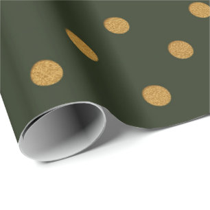 Polka Dots Gold Green Cali Woodland Salvia Wrapping Paper
