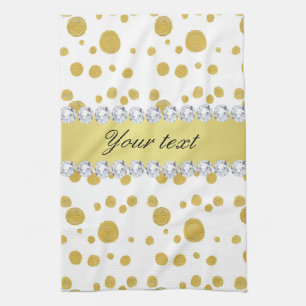 Polka Dots Gold Oil Paint and Diamonds Kitchen Towel
