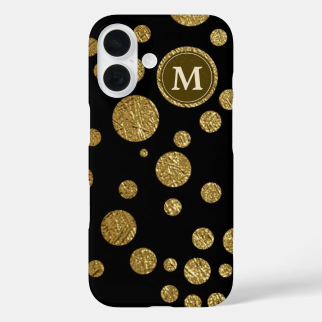 polka dots gold on black, personalized Case-Mate iPhone case (Back)