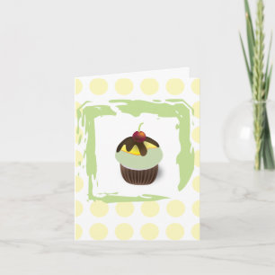 Polka Dots Green Cupcake with Cherry Birthday Card