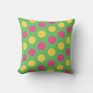 Polka Dots in Lime Green Hot Pink and Yellow Throw Pillow