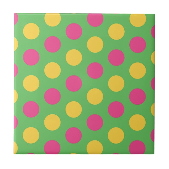 Polka Dots in Lime Green Hot Pink and Yellow Tile (Front)