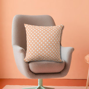 polka dots in Peach  Fuzz Throw Pillow
