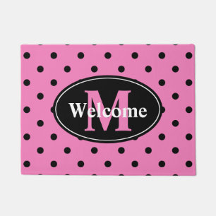 Polka Dots in Pink and Black Personalized Doormat