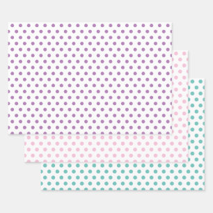 Polka Dots in Pink, Blue, and Lavendar Wrapping Paper Sheet